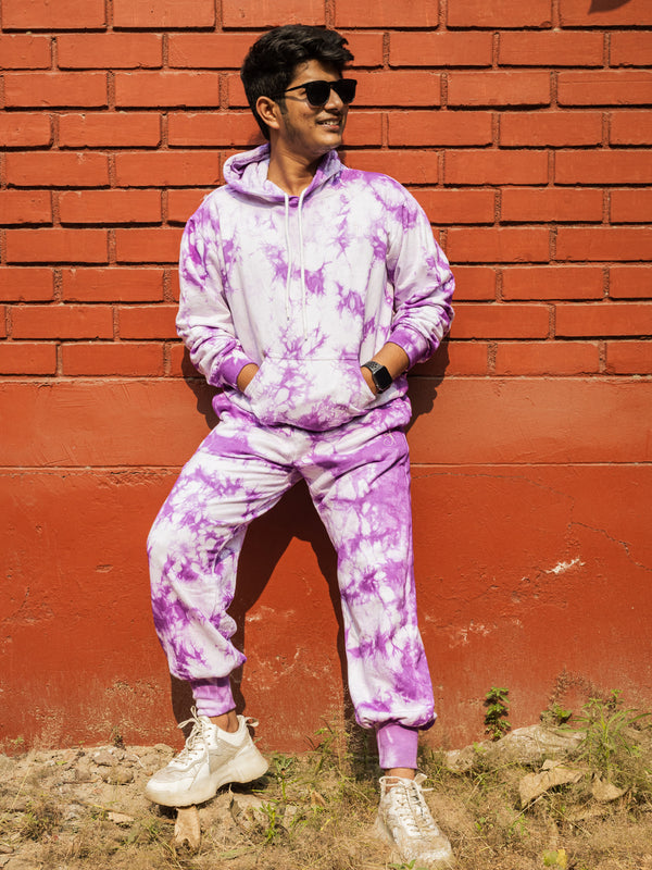 Lavender Tie Dye Pure Cotton Warm Unisex Hoodie & Jogger Co-ord Set