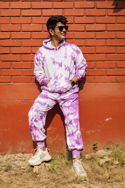 Lavender Tie Dye Pure Cotton Warm Unisex Hoodie & Jogger Co-ord Set