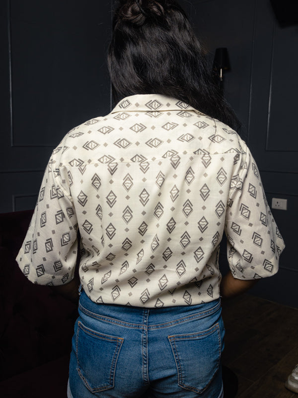 White & Grey Geometrical Print Premium Oversized Unisex Rayon Shirt