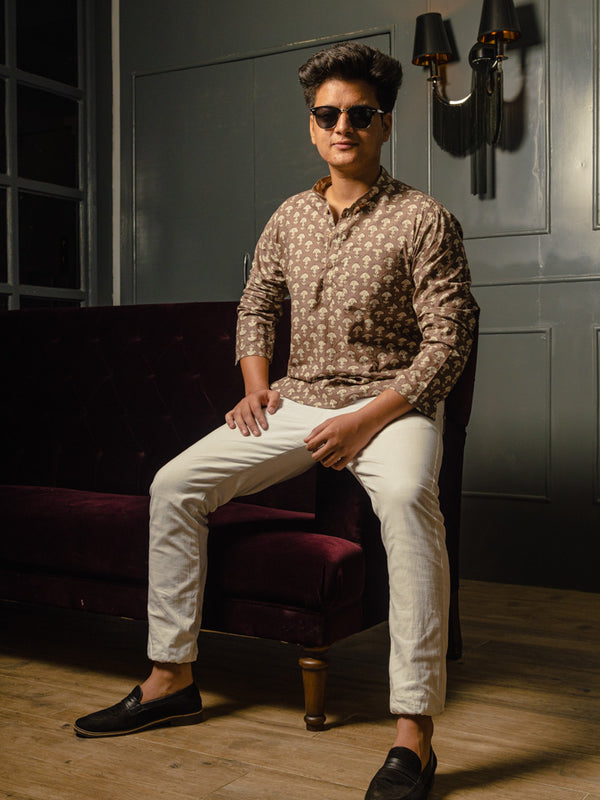 Brown Ethinc Motifs Handblock Printed Short Kurta