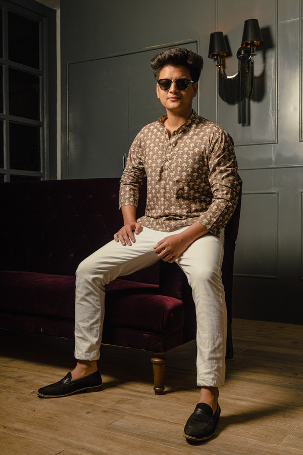 Brown Ethinc Motifs Handblock Printed Short Kurta