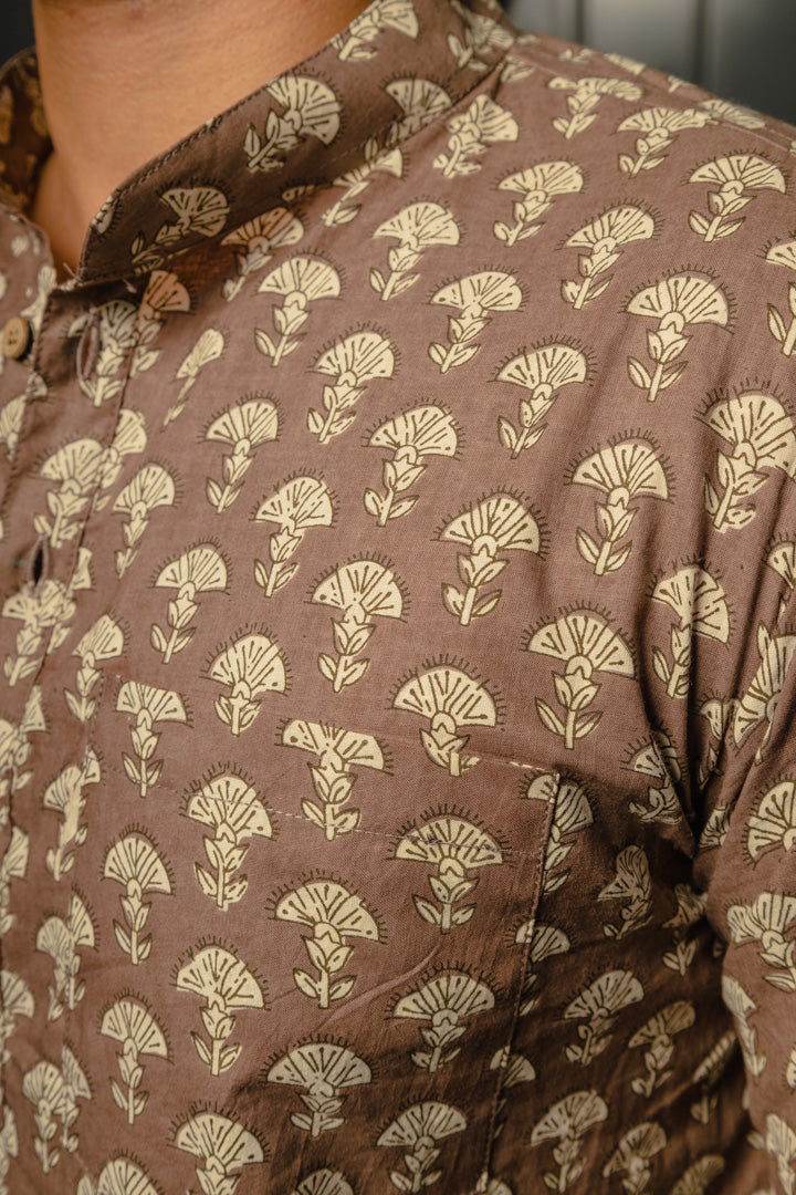 Brown Ethinc Motifs Handblock Printed Short Kurta