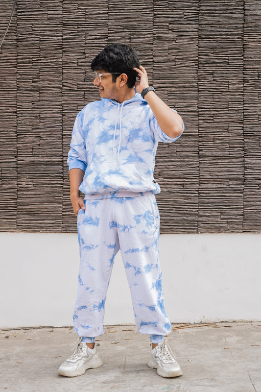 Baby Blue Tie Dye Pure Cotton Warm Unisex Hoodie & Jogger Co-ord Set