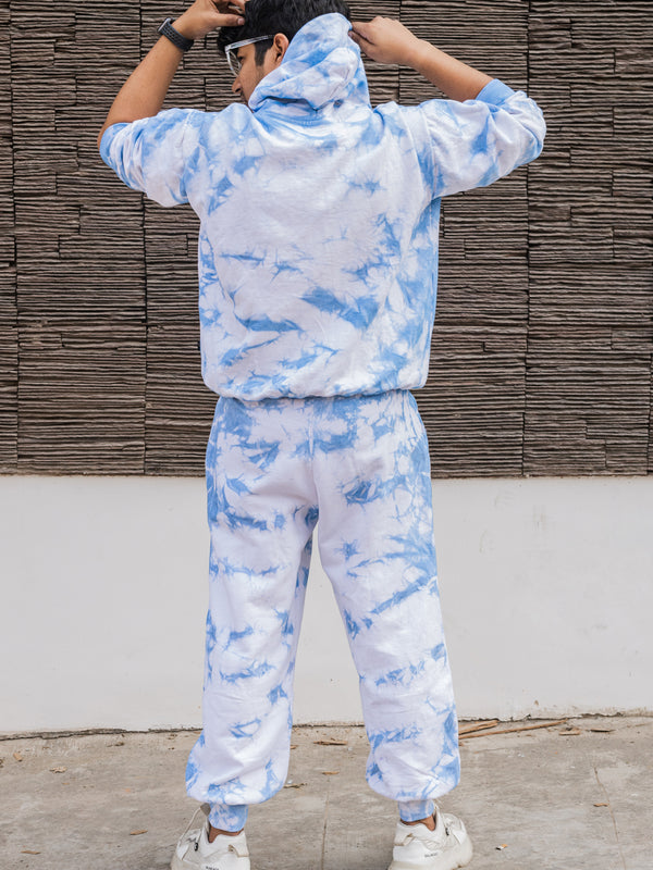 Baby Blue Tie Dye Pure Cotton Warm Unisex Hoodie & Jogger Co-ord Set