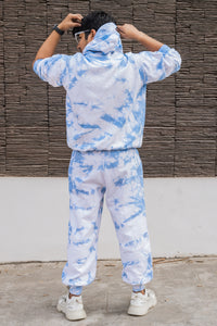Baby Blue Tie Dye Pure Cotton Warm Unisex Hoodie & Jogger Co-ord Set