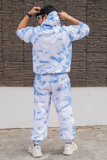 Baby Blue Tie Dye Pure Cotton Warm Unisex Hoodie & Jogger Co-ord Set