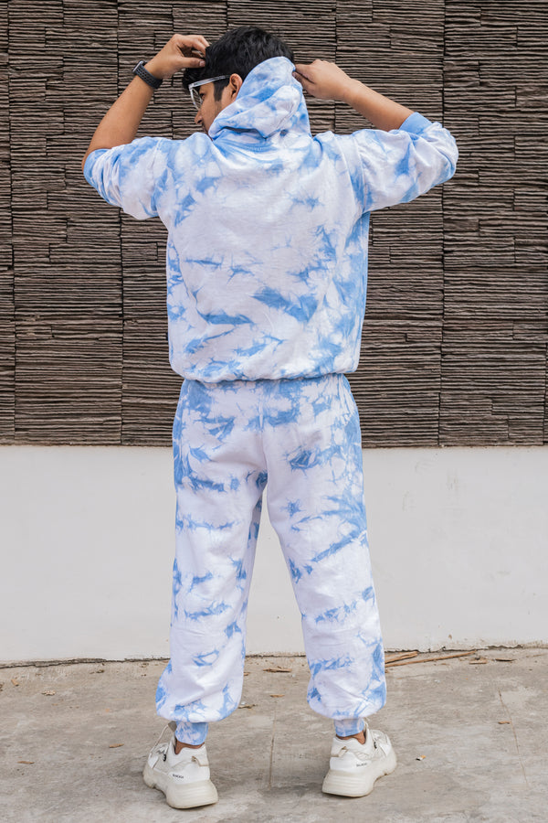 Baby Blue Tie Dye Pure Cotton Warm Unisex Hoodie & Jogger Co-ord Set