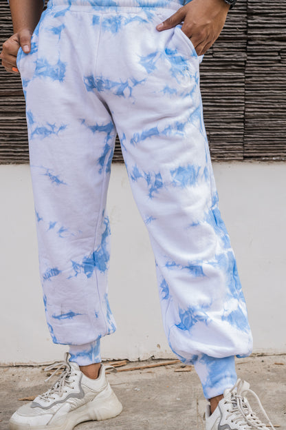 Baby Blue Tie Dye Pure Cotton Warm Unisex Hoodie & Jogger Co-ord Set