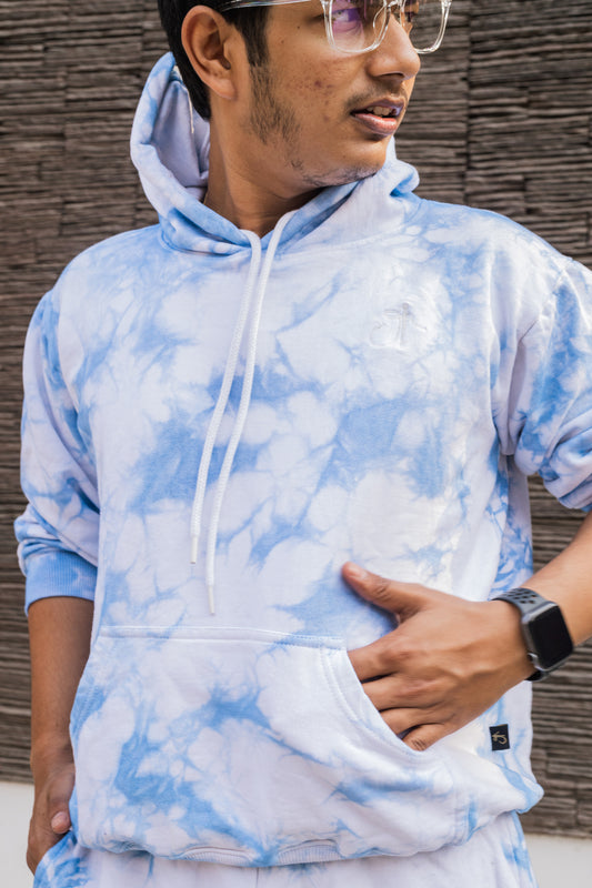 Baby Blue Tie Dye Pure Cotton Warm Unisex Hoodie