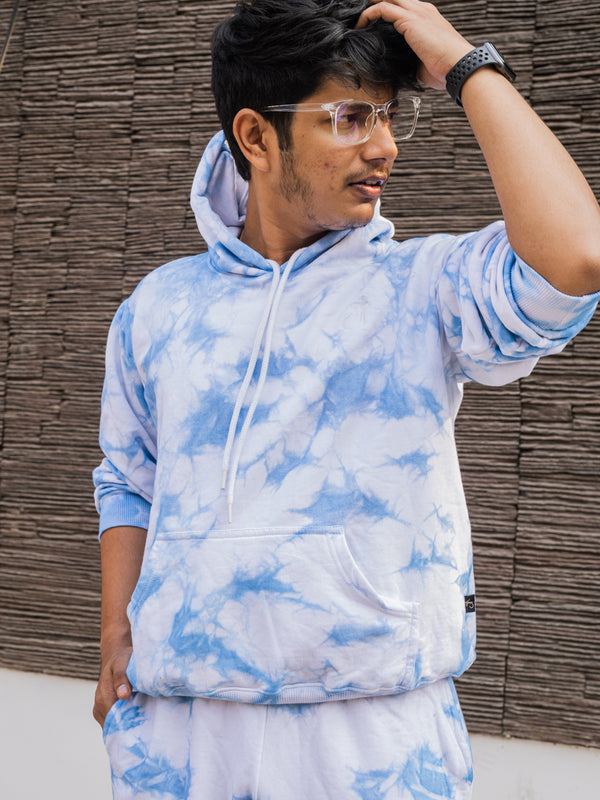 Baby Blue Tie Dye Pure Cotton Warm Unisex Hoodie & Jogger Co-ord Set