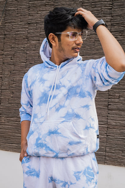 Baby Blue Tie Dye Pure Cotton Warm Unisex Hoodie & Jogger Co-ord Set