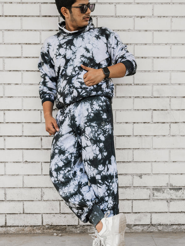 Black Tie Dye Pure Cotton Warm Unisex Hoodie & Jogger Co-ord Set