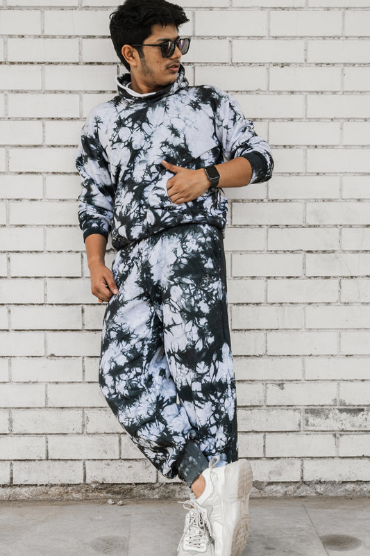 Black Tie Dye Pure Cotton Warm Unisex Hoodie & Jogger Co-ord Set