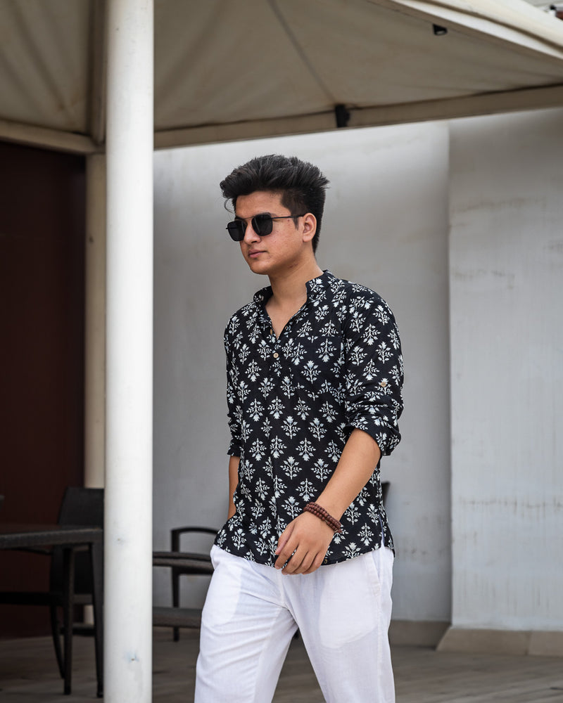 Black Ethinc Motifs Handblock Printed Short Kurta