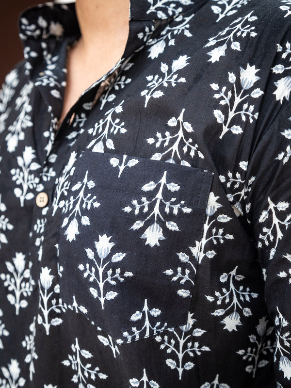 Black Ethinc Motifs Handblock Printed Short Kurta
