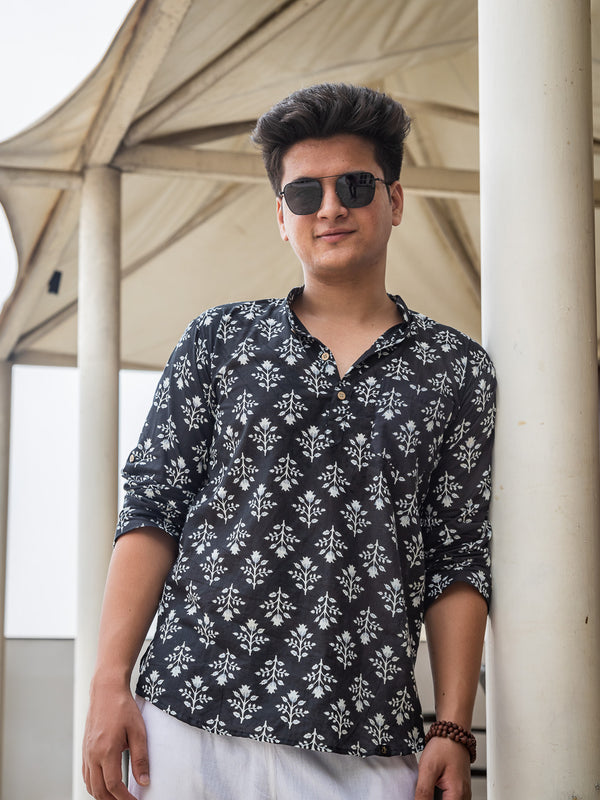 Black Ethinc Motifs Handblock Printed Short Kurta