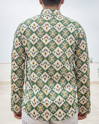 White & Green Ethinc Motifs Handblock Printed Short Kurta