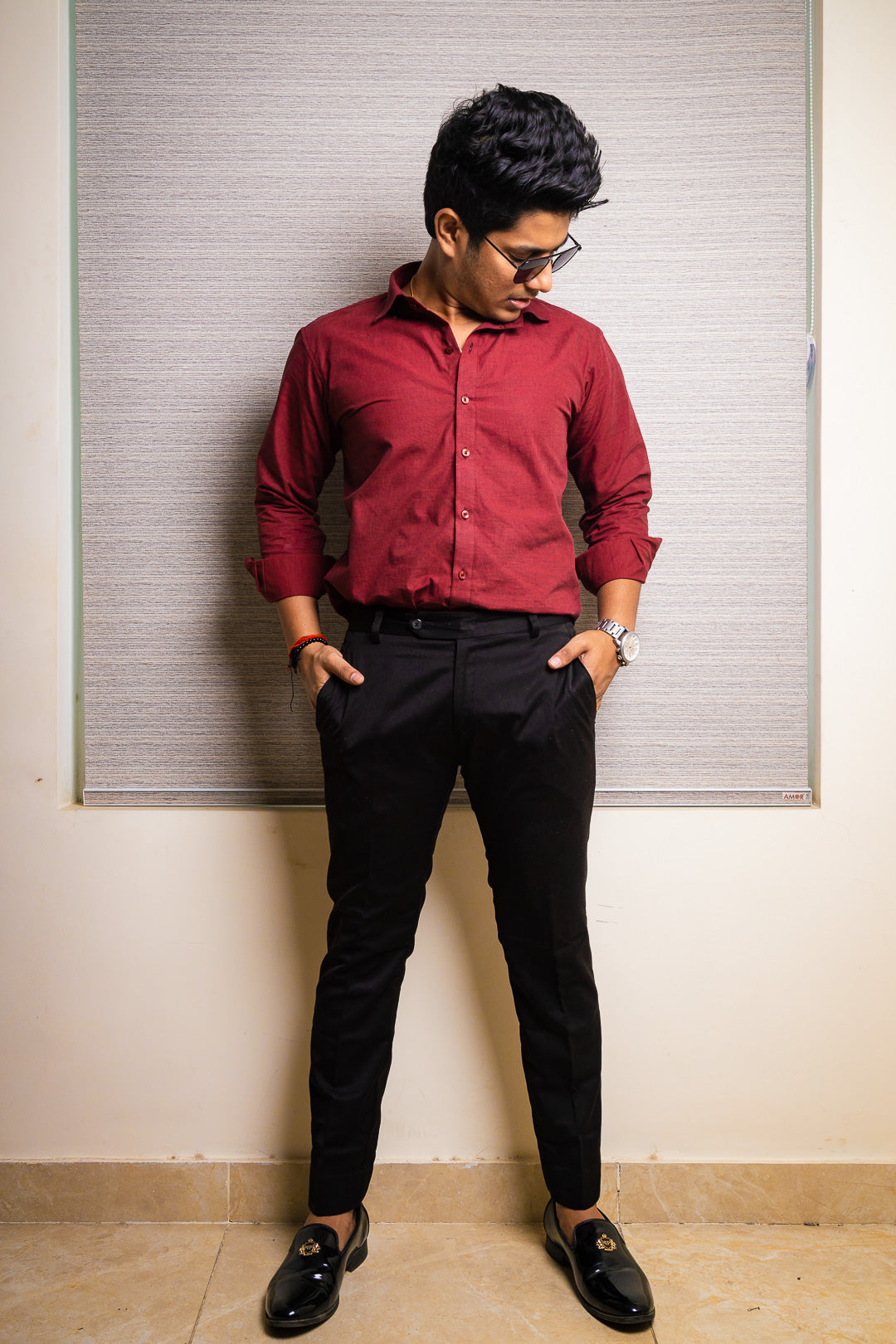 Opulent Maroon Slim Fit Yarn Dyed Cotton Shirt