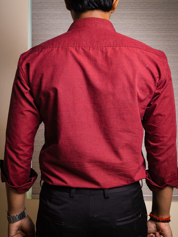 Opulent Maroon Slim Fit Yarn Dyed Cotton Shirt