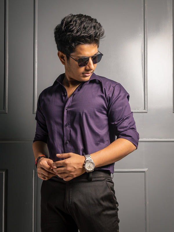 Premium Wine Textured Slim Fit Pure Cotton Shirt