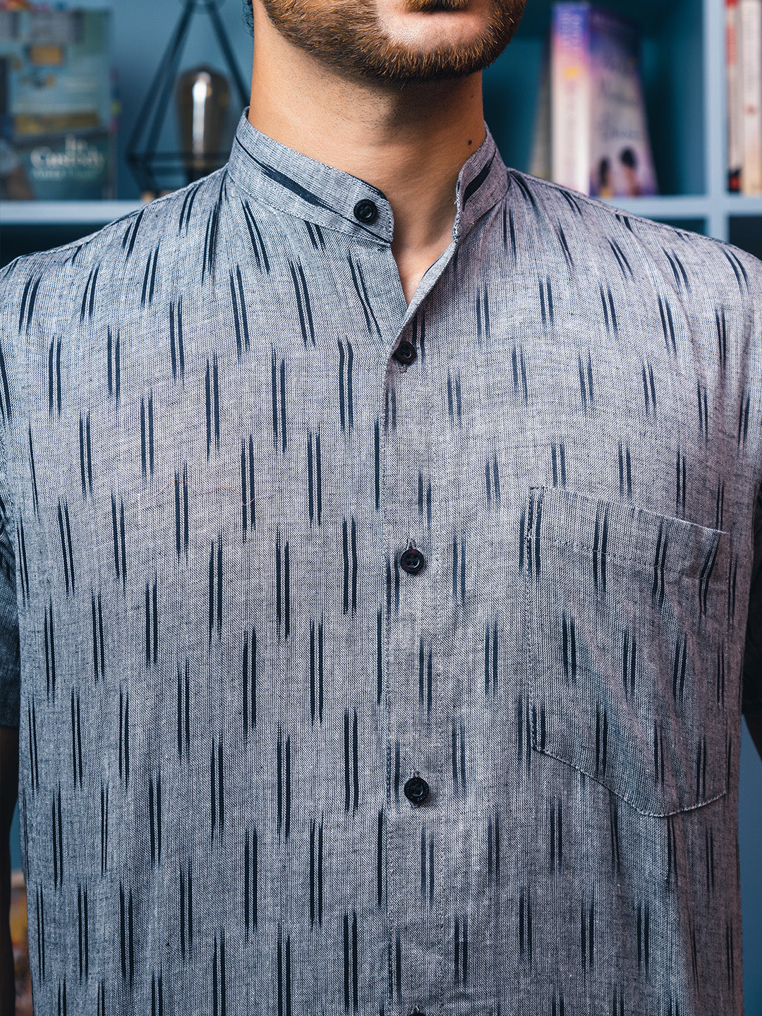 Grey Stripes Handwoven Ikat Shirt