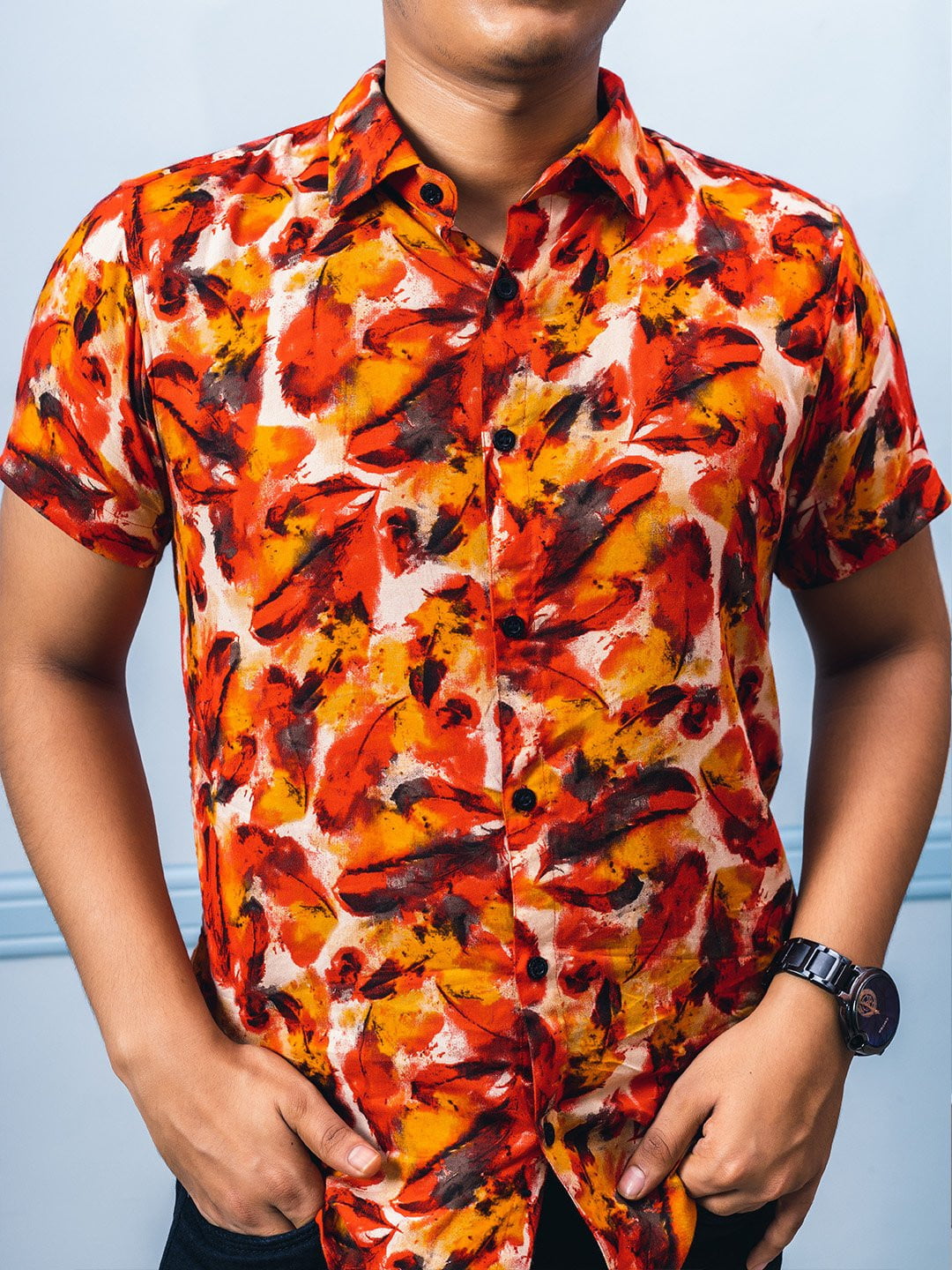 Abstract Leaves Multicolour Premium Rayon Slim Fit Shirt