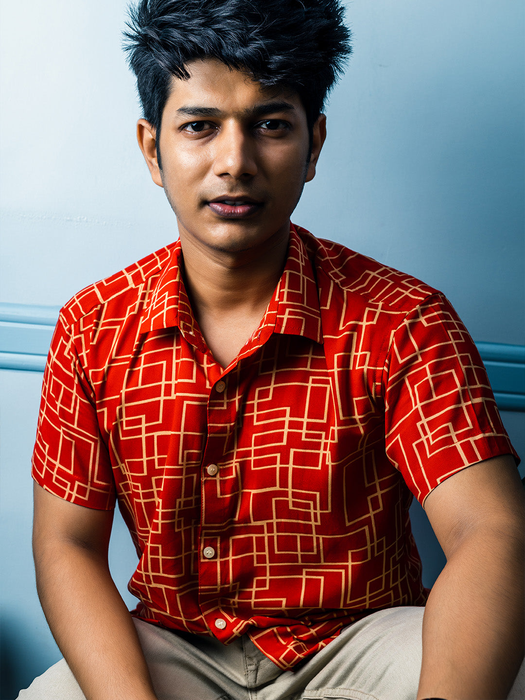 Red Squares Premium Rayon Slim Fit Shirt