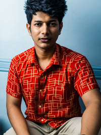 Red Squares Premium Rayon Slim Fit Shirt