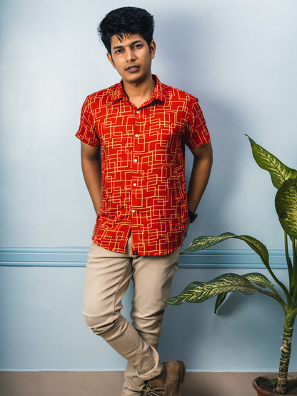 Red Squares Premium Rayon Slim Fit Shirt