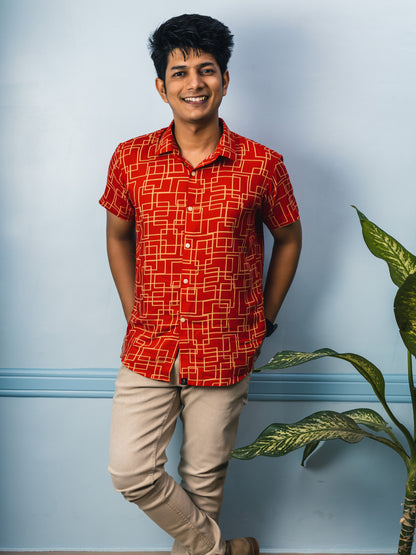 Red Squares Premium Rayon Slim Fit Shirt
