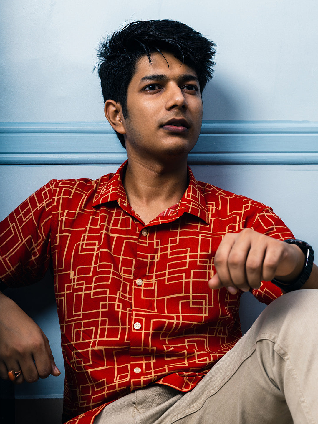 Red Squares Premium Rayon Slim Fit Shirt
