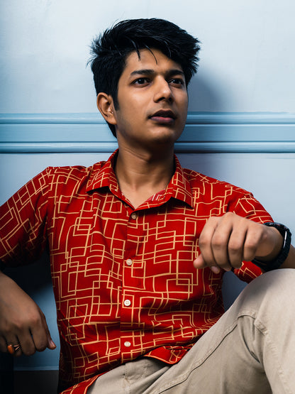 Red Squares Premium Rayon Slim Fit Shirt