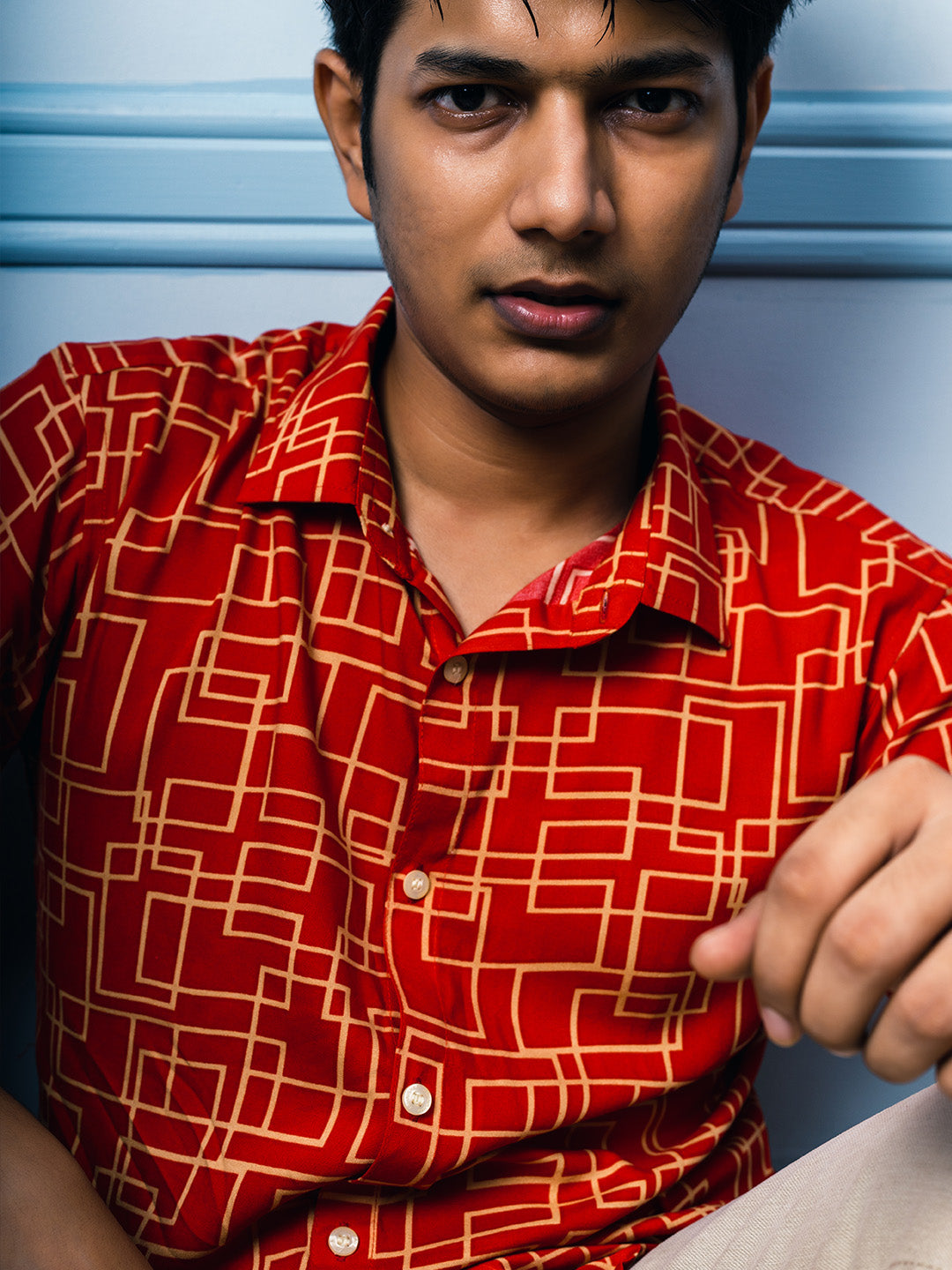 Red Squares Premium Rayon Slim Fit Shirt