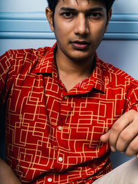 Red Squares Premium Rayon Slim Fit Shirt