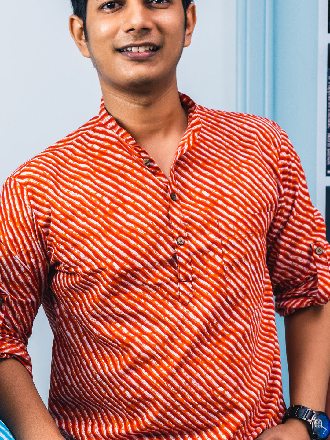 Red Lehriya Handblock Printed Short Kurta