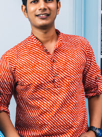 Red Lehriya Handblock Printed Short Kurta