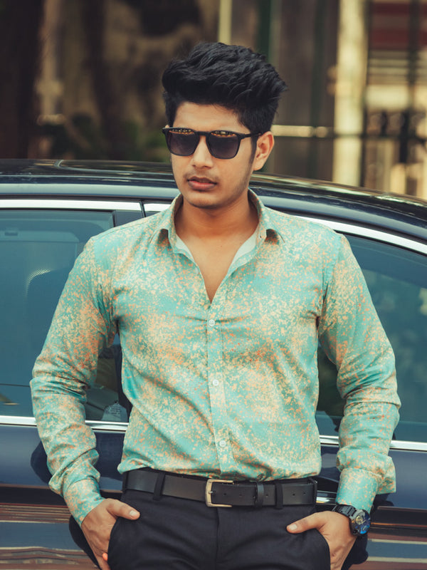 Multicolour Brush Digital Printed Party Wear Slim Fit Giza Cotton Shirt
