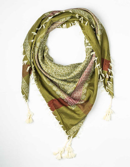 Javinishka Olive Green with Off White Embroidered Traditional Unisex Scarf