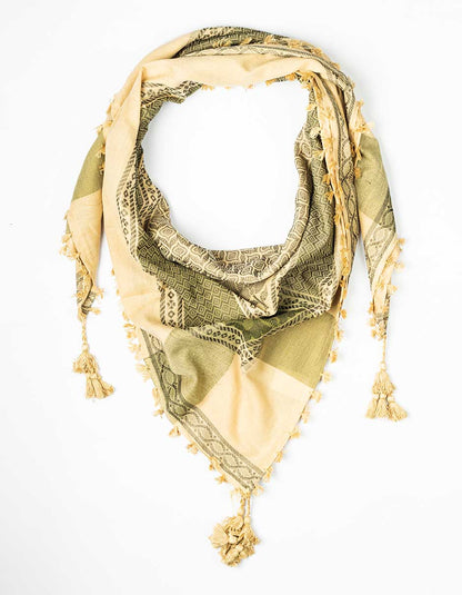 Javinishka Sand Colour with Olive Green Embroidered Traditional Unisex Scarf