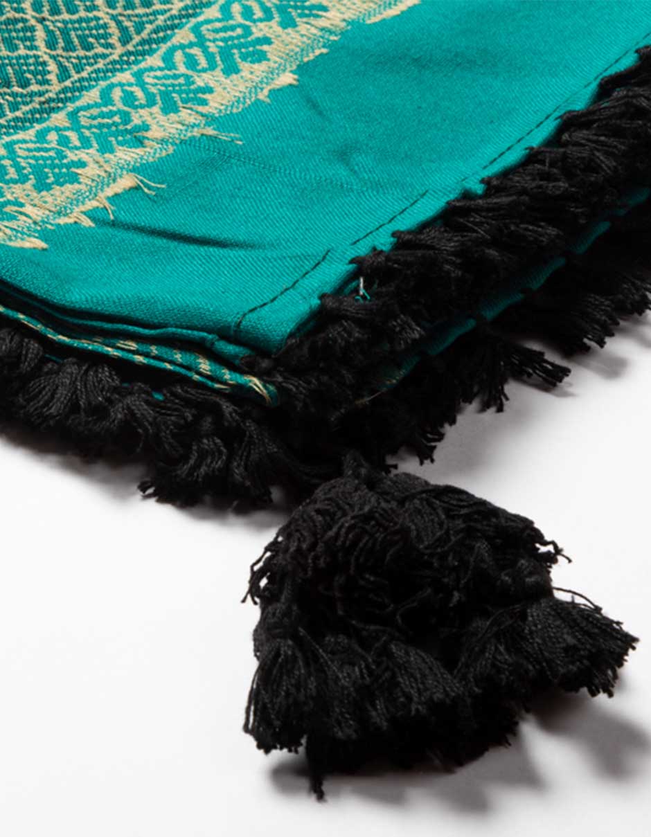 Javinishka Teal with Black Embroidered Traditional Unisex Scarf