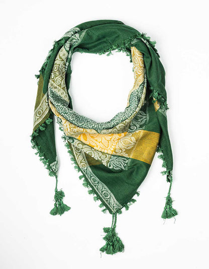Javinishka Bottle Green with Mustard Embroidered Traditional Unisex Scarf