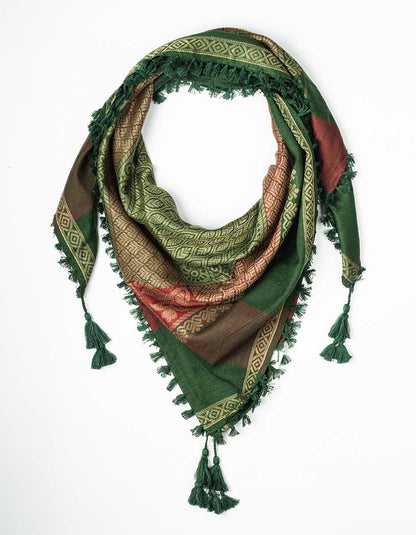 Javinishka Bottle Green with Maroon Embroidered Traditional Unisex Scarf