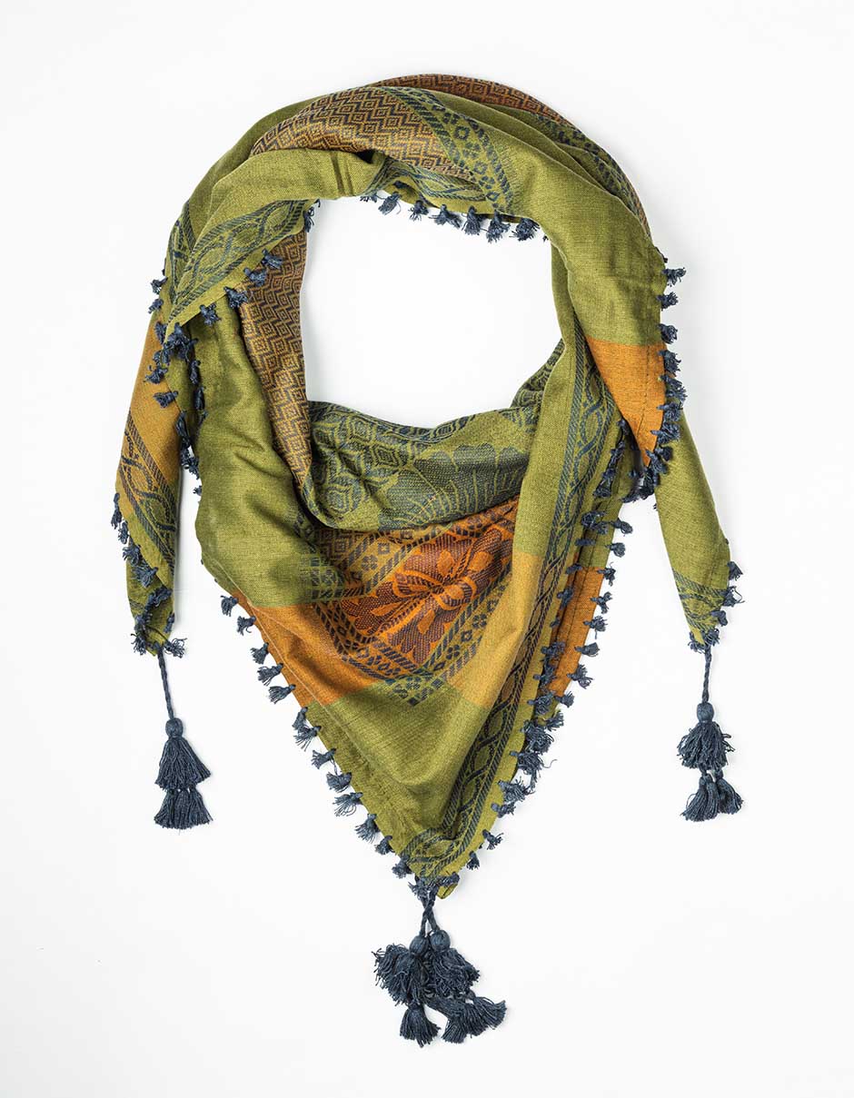 Javinishka Olive Green with Blue Embroidered Traditional Unisex Scarf